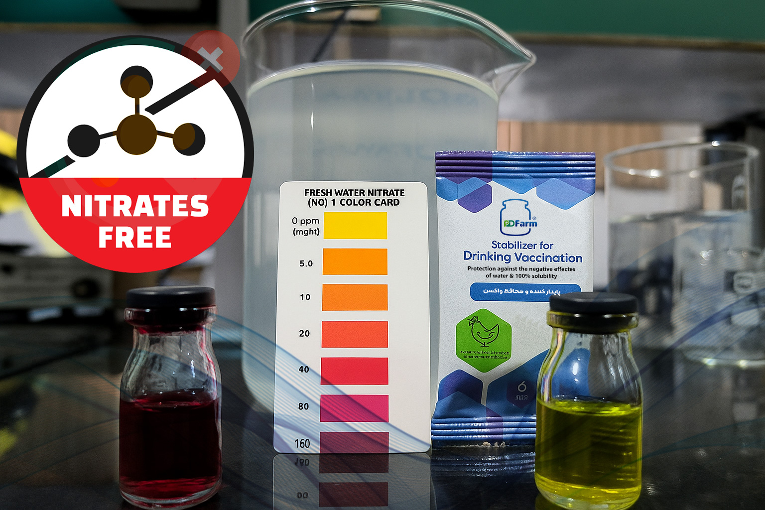 اثر محصول PDFARM در خنثی‌سازی نیترات آب واکسیناسیون طیور (کلیک کنید)